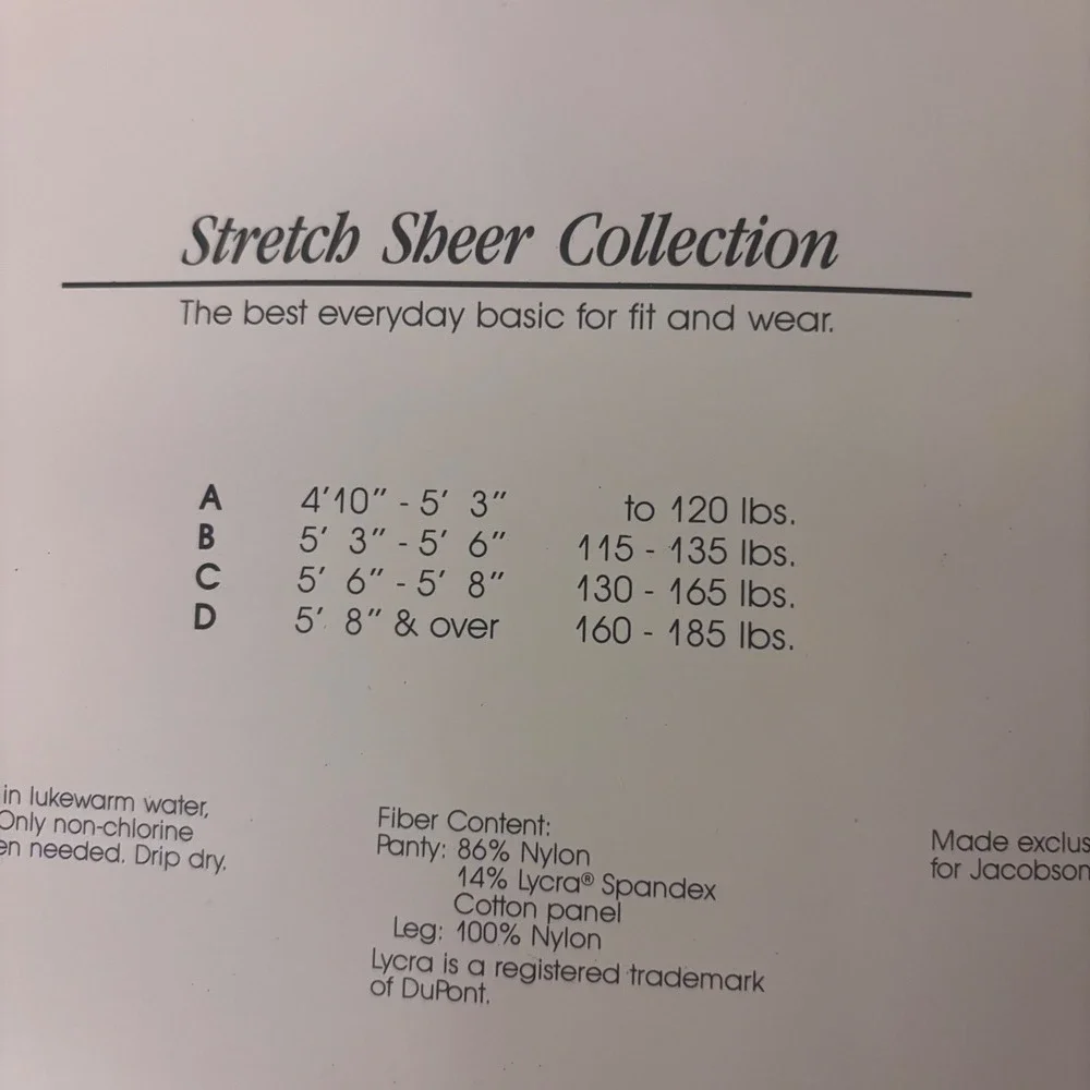 Jacobson's Vintage Black Illusion Stretch‎ Sheer Control Top Pantyhose Size C